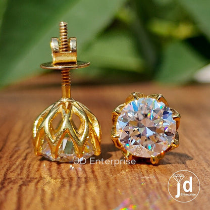4.30 TCW Round Brilliant Cut Colorless Moissanite Stud Earrings, Wedding Earrings, Screw Back Earrings, Anniversary Gifts, Everyday Earrings