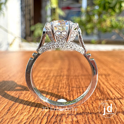 2.00 CT Round Brillant Cut Colorless Moissanite Ring, Vintage Pave Bridge Art Deco Moissanite Engagement Ring, Unique Wedding Ring for Women