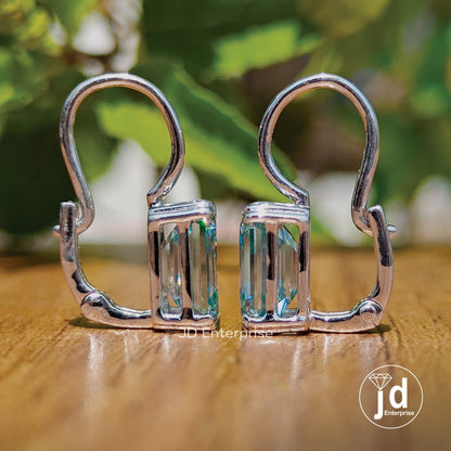 4.72 TCW Cyan Blue Emerald Cut Moissanite Engagement Earrings, Moissanite Wedding Earrings, Dangle Drop Bridal Earrings, Proposal Earrings