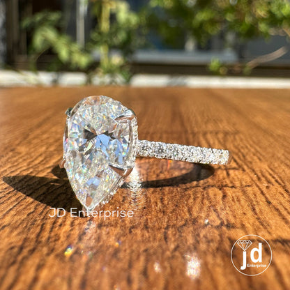 3.00 TCW Colorless Pear Cut Moissanite Engagement Ring, Hidden Halo Gorgeous Anniversary Ring, Pave Set Wedding Ring, 5 Prong Propose Ring