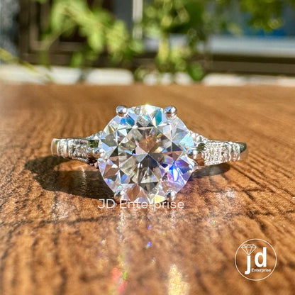 2.00 CT Round Brillant Cut Colorless Moissanite Ring, Vintage Pave Bridge Art Deco Moissanite Engagement Ring, Unique Wedding Ring for Women