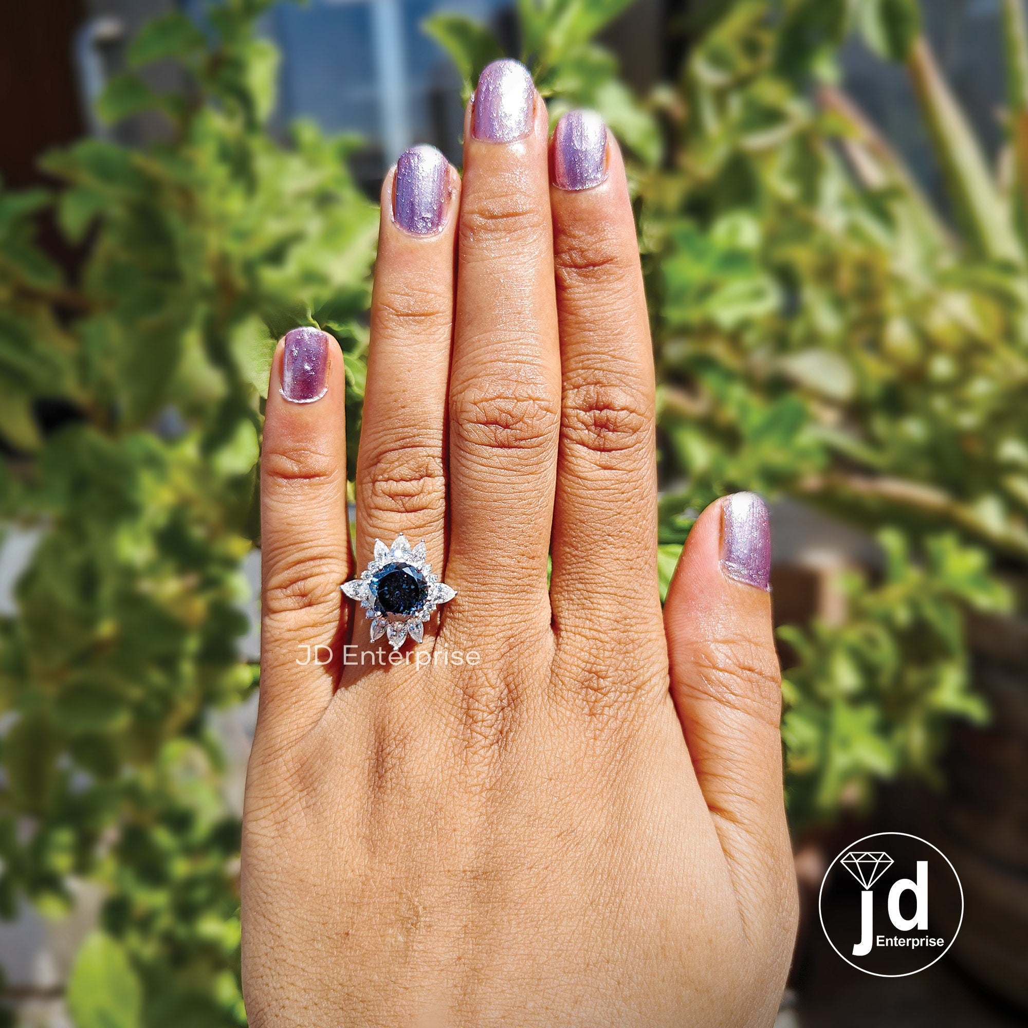 4.00 TCW Portuguese Cut Dark Grey Moissanite Engagement Ring, Snow Flack Halo Wedding Ring, Vintage Style Anniversary Gift Ring, Bridal