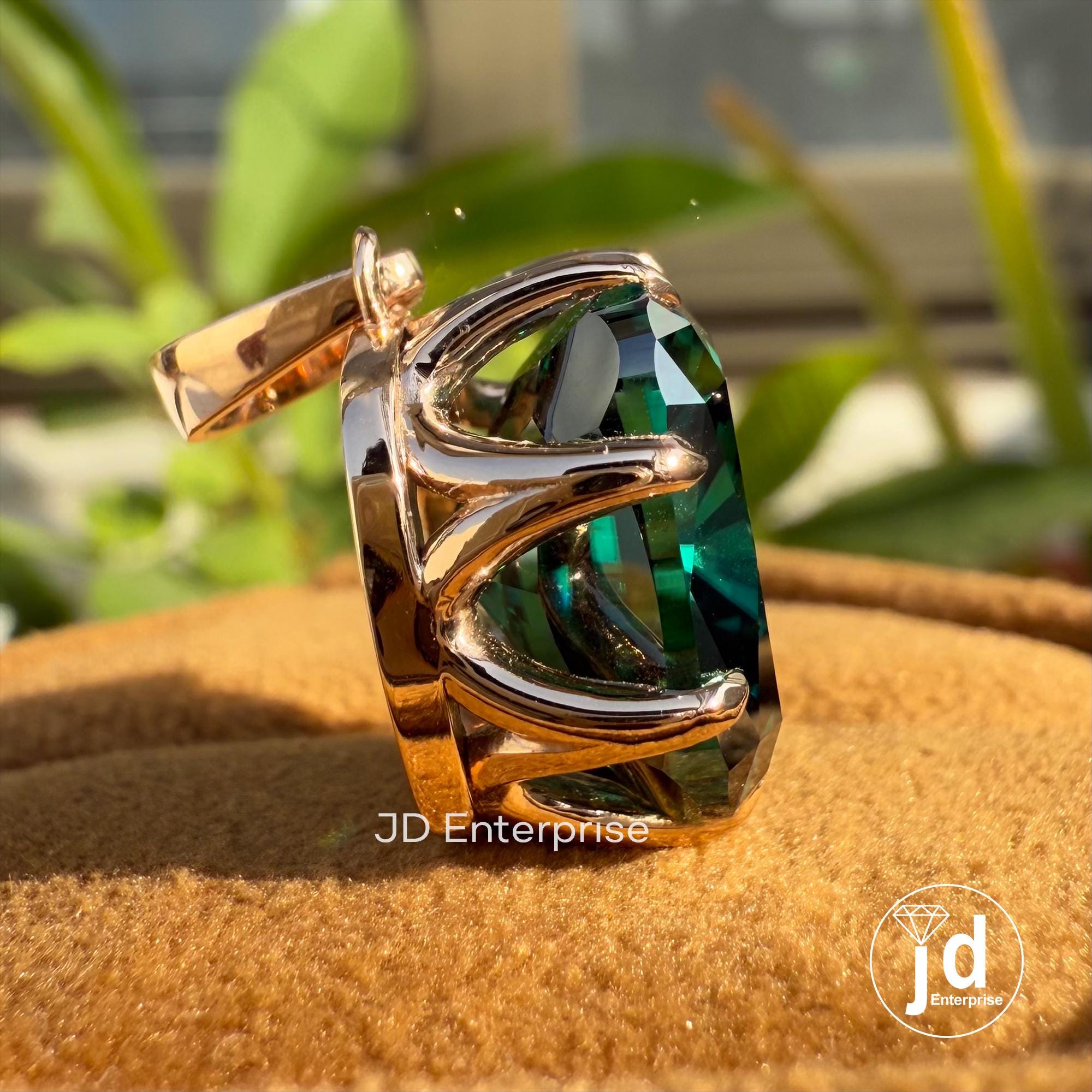 12.50 CT Cushion Cut Dark Green Moissanite Pendant for Necklaces, Vintage Solitaire Wedding Pendant, Claw Prong Setting, Rose Gold Pendant