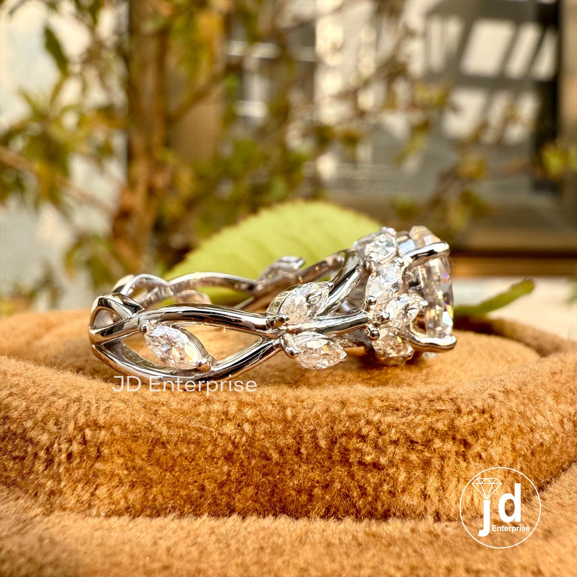 Floral Oval Cut Moissanite Engagement Ring, Vintage Wedding Ring, Cluster Hidden Halo Bridal Ring, Infinity Twisted Pave Anniversary Ring
