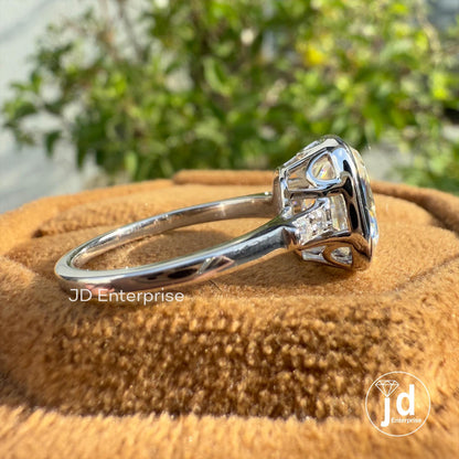 Bezel Set Vintage 3.00 CT Cushion Old Mine Cut Moissanite Engagement Ring, Tulip Basket Set Wedding Ring, Anniversary Gift, Promise Ring