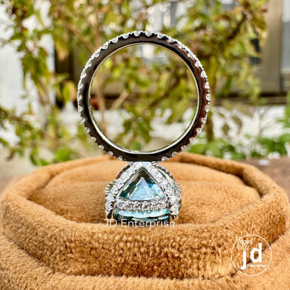 7.50 CT Sparkling Portuguese Cut Cyan Blue Moissanite Engagement Ring, Hidden Halo Ring, Eternity Pave Wedding Ring, Anniversary Gift Ring
