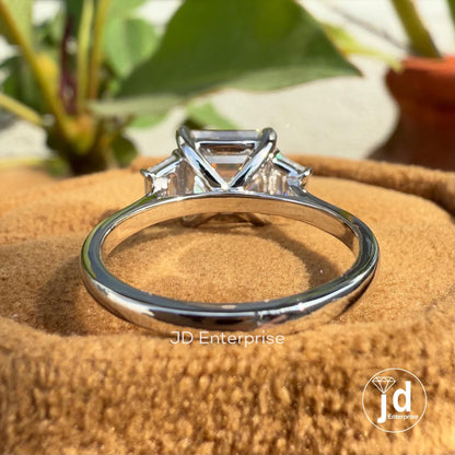 3.00 CT Asscher Cut Colorless Moissanite Engagement Ring, Perfect Anniversary Gift, Side Trapezoid Moissanite Wedding Ring, Bridal Set Ring