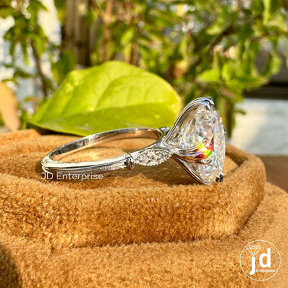 5.10 CT Portuguese Cut Colorless Moissanite Engagement Ring, Fish Tail Prong Vintage Style Wedding Ring, Anniversary Ring, Promise Ring