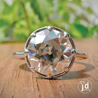 Antique 3.0 CT Colorless Round Old European Cut Moissanite Ring, Solitaire Engagement Ring, Wedding Ring, Comfort Fit Band, Anniversary Gift