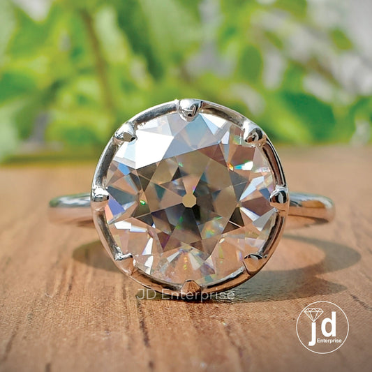 Antique 3.0 CT Colorless Round Old European Cut Moissanite Ring, Solitaire Engagement Ring, Wedding Ring, Comfort Fit Band, Anniversary Gift