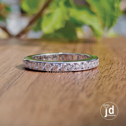 Stunning 2.00 MM Round Cut Moissanite Wedding Band in Channel Set, Full Eternity Moissanite Wedding Band, Stacking Band, Bridal Ring Set
