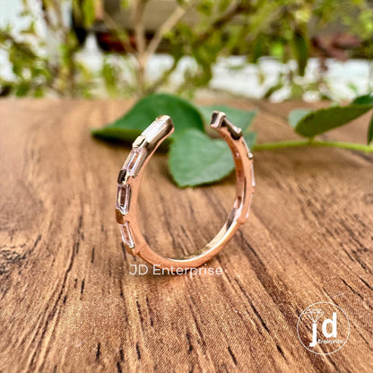 Open Gap Baguette Moissanite Wedding Band, Half Eternity Band, Rose Gold Band, Stackable Band, Anniversary Gifts, Matching Band, Bridal Band