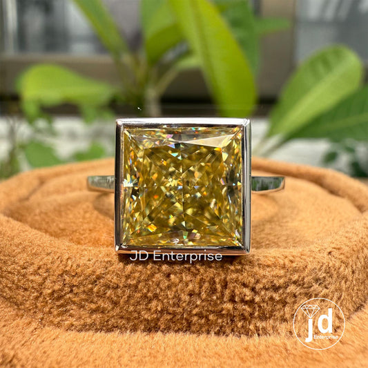 5 CT Princess Cut Canary Yellow Moissanite Wedding Ring, Bezel Set Solitaire Engagement Ring, Anniversary Gift for Women, Bridal Ring