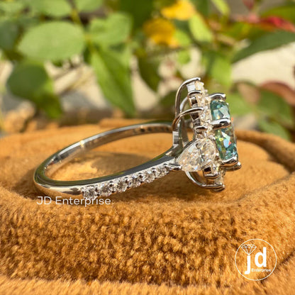 Sunburst Halo Engagement Ring, 2.00 CT Portuguese Cut Cyan Blue Moissanite Wedding Ring, Pave Set Ring, Anniversary Gift Ring, Promise Ring