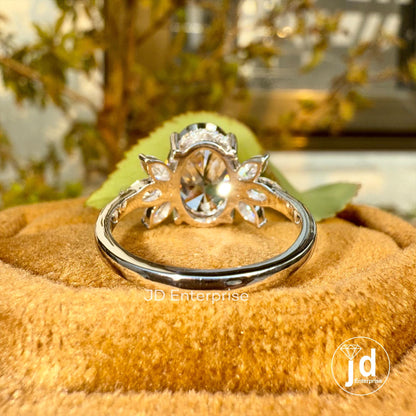 3.00 CT Oval Cut Grey Moissanite Engagement Ring, Cluster Hidden Halo Wedding Ring, Vintage Bridal Ring, Promise Ring, Anniversary Gift