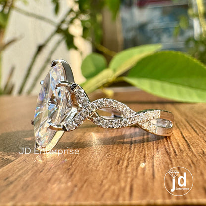 3.00 TCW Colorless Marquise Cut Moissanite Engagement Ring, Infinity Twisted Pave Setting, Wedding Ring, Anniversary Ring, Promise Ring