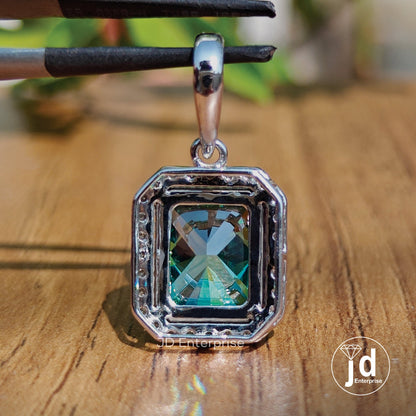 5.00 CT Green Radiant Cut Moissanite Pendant for Necklace, Halo Wedding Pendant, Bridal Set, Basket Set Pendant for Anniversary Gifts