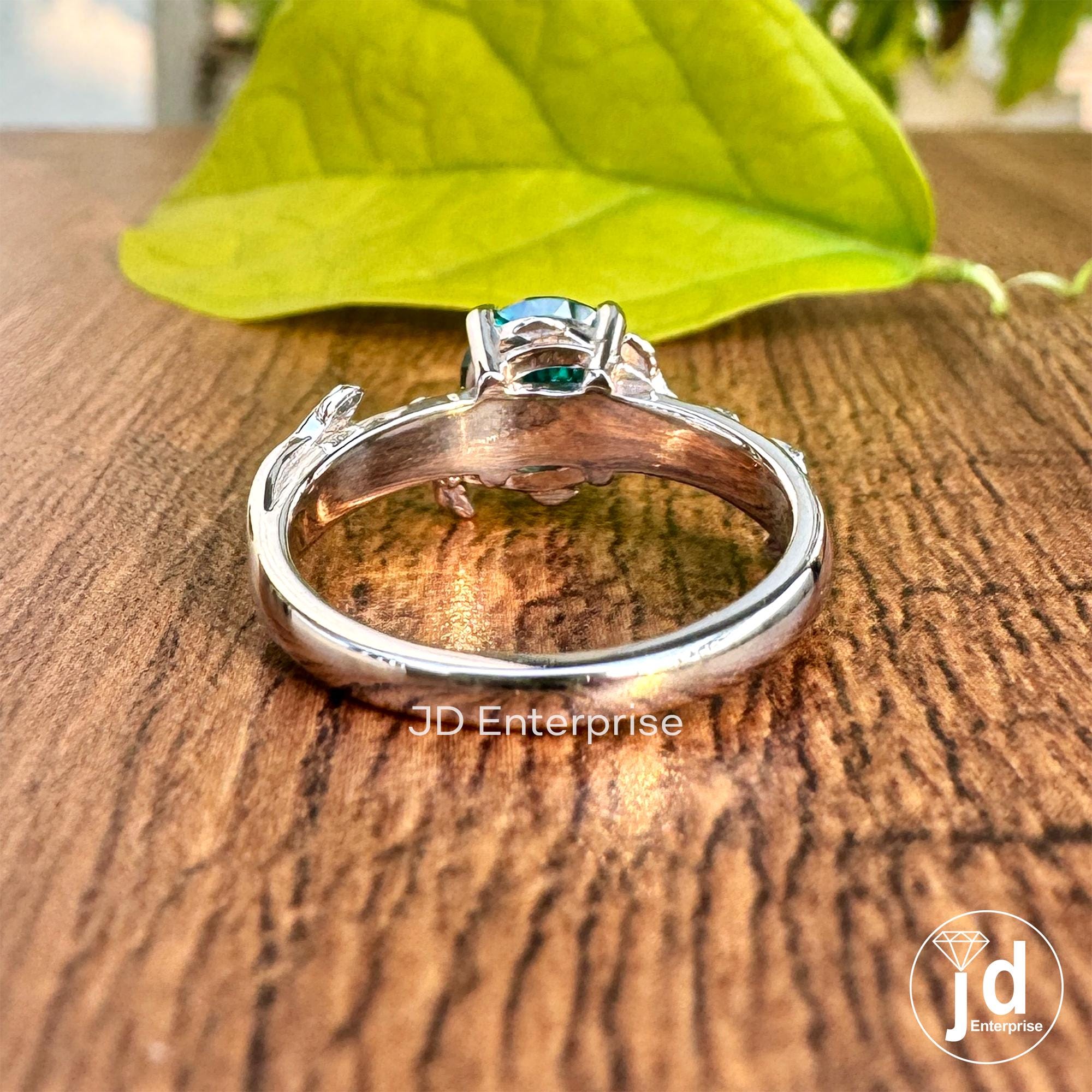 1.25CT Portuguese Cut Green Moissanite Engagement Ring, Vintage Leaf Solitaire Wedding Ring, Nature Inspired Anniversary Gift, Bridal Ring