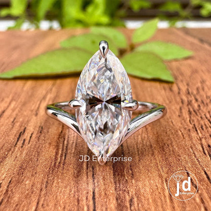 2.80 CT Marquise Cut Moissanite Engagement Ring, White/Yellow/Rose Gold Unique Wedding Ring, Solitaire Ring, Basket Set Anniversary Ring