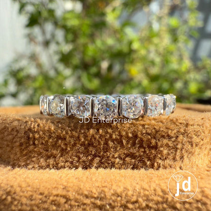 Eternity Wedding Band, 3.00 MM Round Moissanite Wedding Band, Engagement Ring, Bar Setting Matching Band, Bridal Set, Stacking Band for Gift