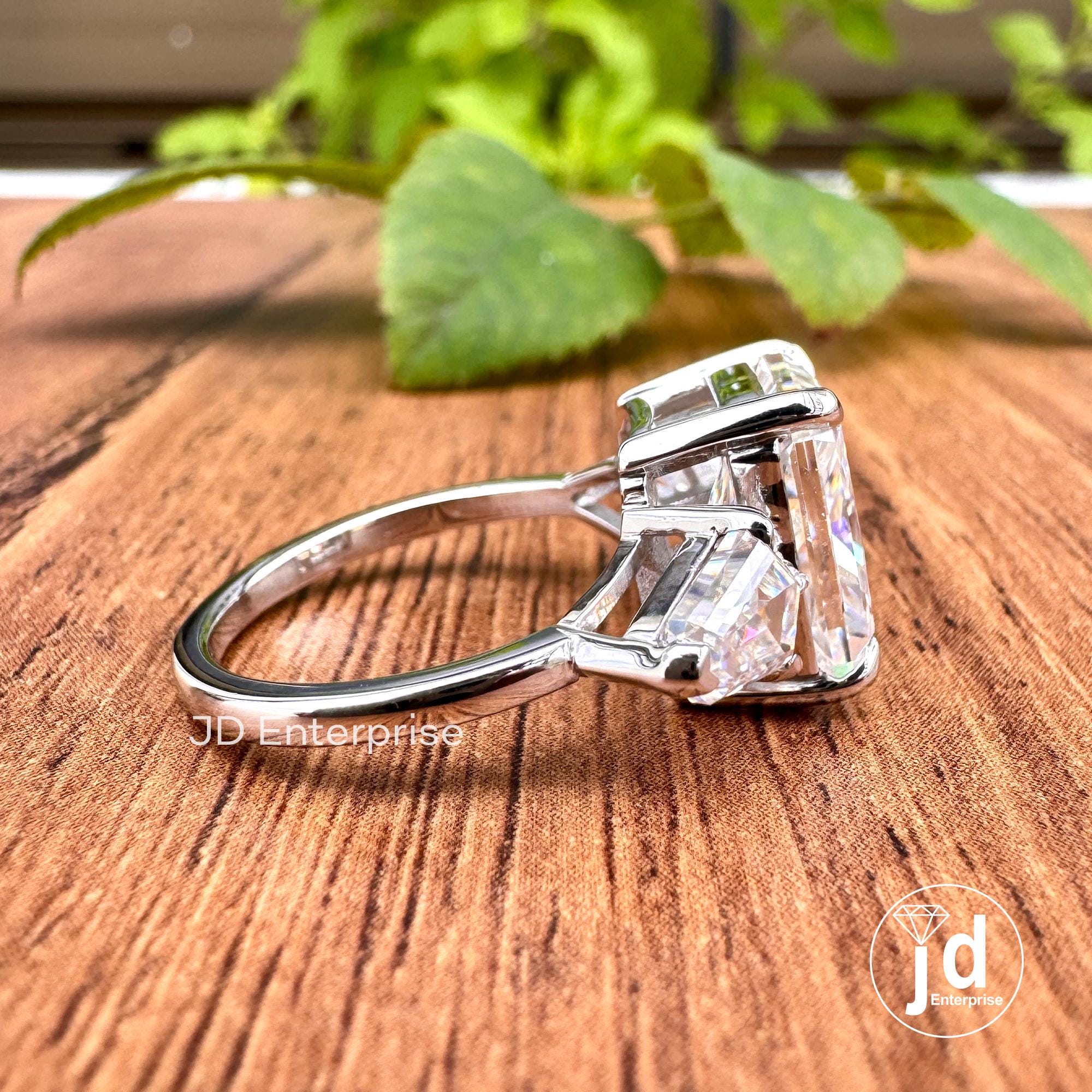 Three Stone Radiant Cut Engagement Ring, 5.65 TW Large Radiant Moissanite Ring, Celebrity Style, Crushed Ice Moissanite, Luxury Wedding Ring
