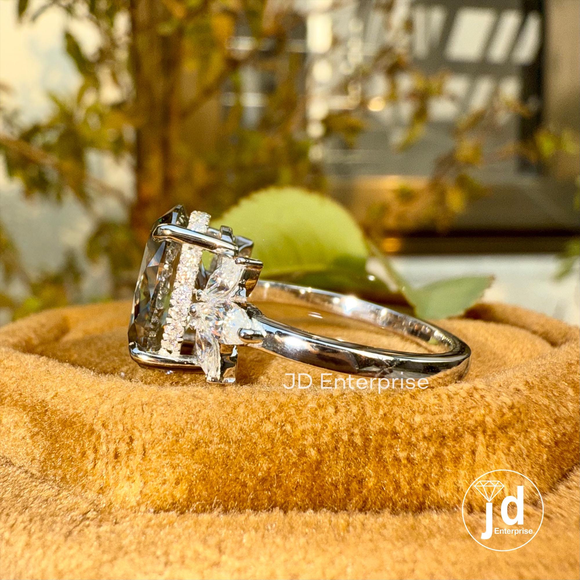 3.00 CT Oval Cut Grey Moissanite Engagement Ring, Cluster Hidden Halo Wedding Ring, Vintage Bridal Ring, Promise Ring, Anniversary Gift