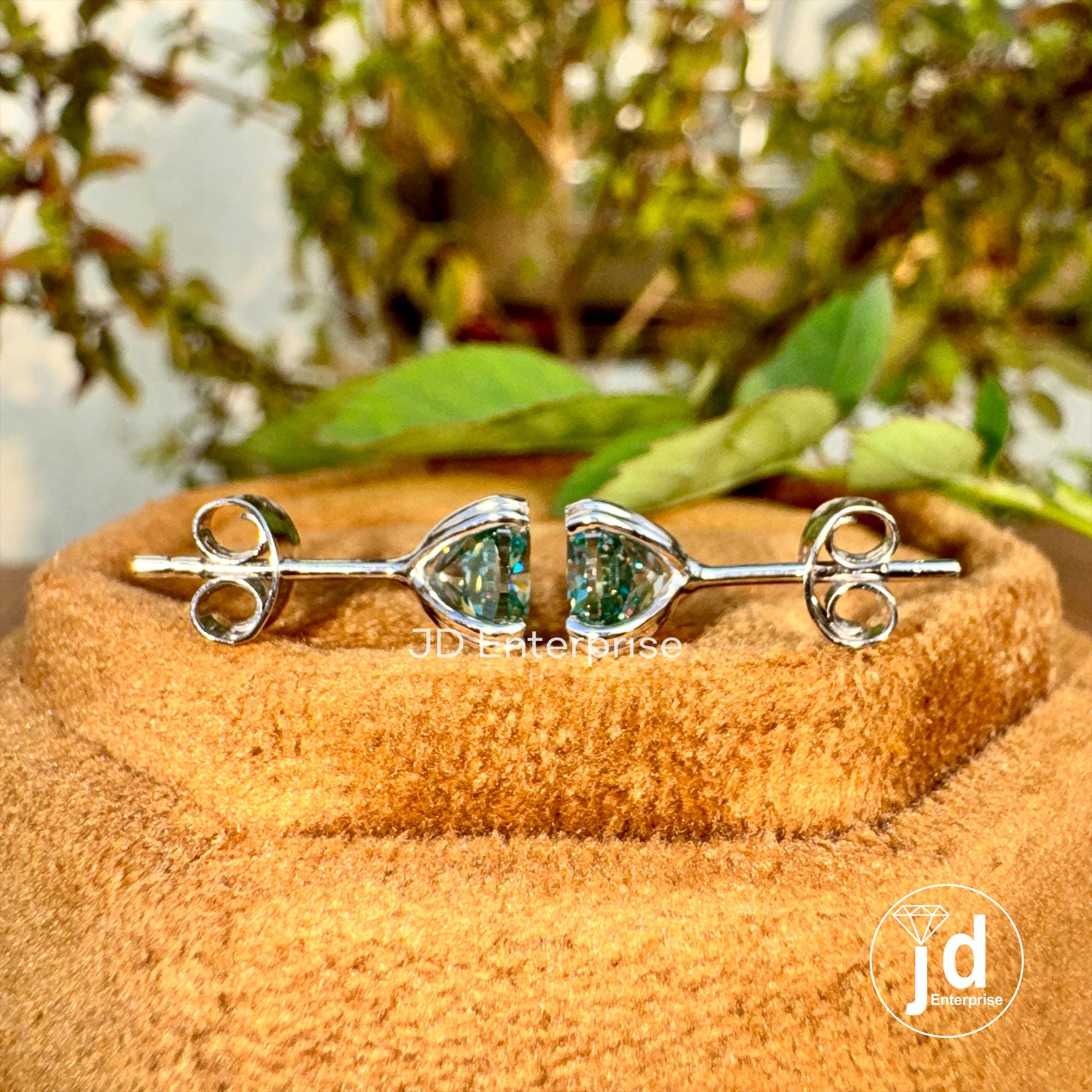 2.20 TCW Bluegreen Cushion Cut Moissanite Stud Earrings, Double Claw Prongs, Wedding Earrings, Screw/Push Back Earrings, Anniversary Gift