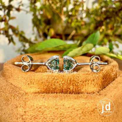 2.20 TCW Bluegreen Cushion Cut Moissanite Stud Earrings, Double Claw Prongs, Wedding Earrings, Screw/Push Back Earrings, Anniversary Gift