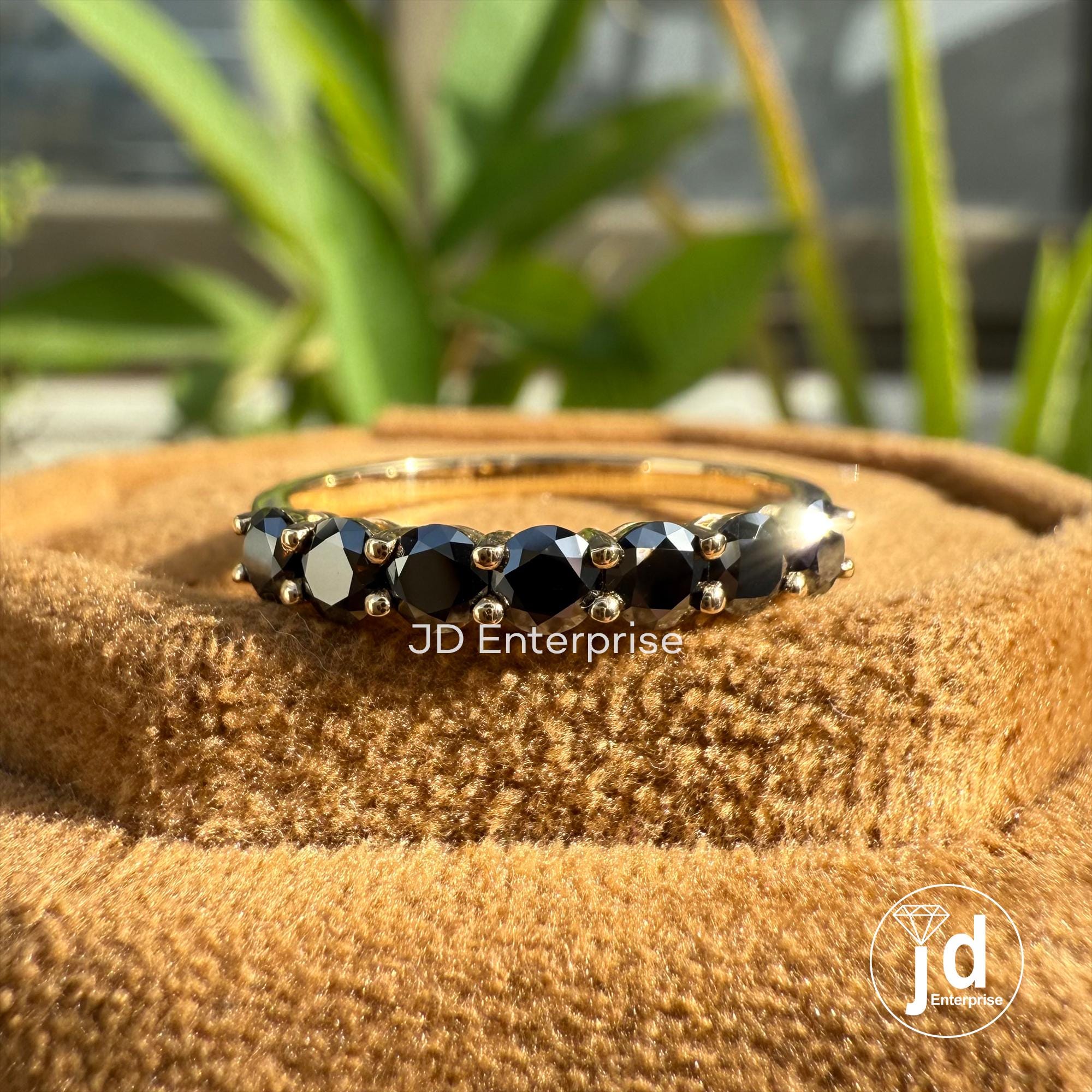 Black Moissanite Gorgeous Stack Ring, 3.00 MM Round Seven Stone Wedding Band, Half Eternity Band, Minimalist Diamond Band, Anniversary Gifts