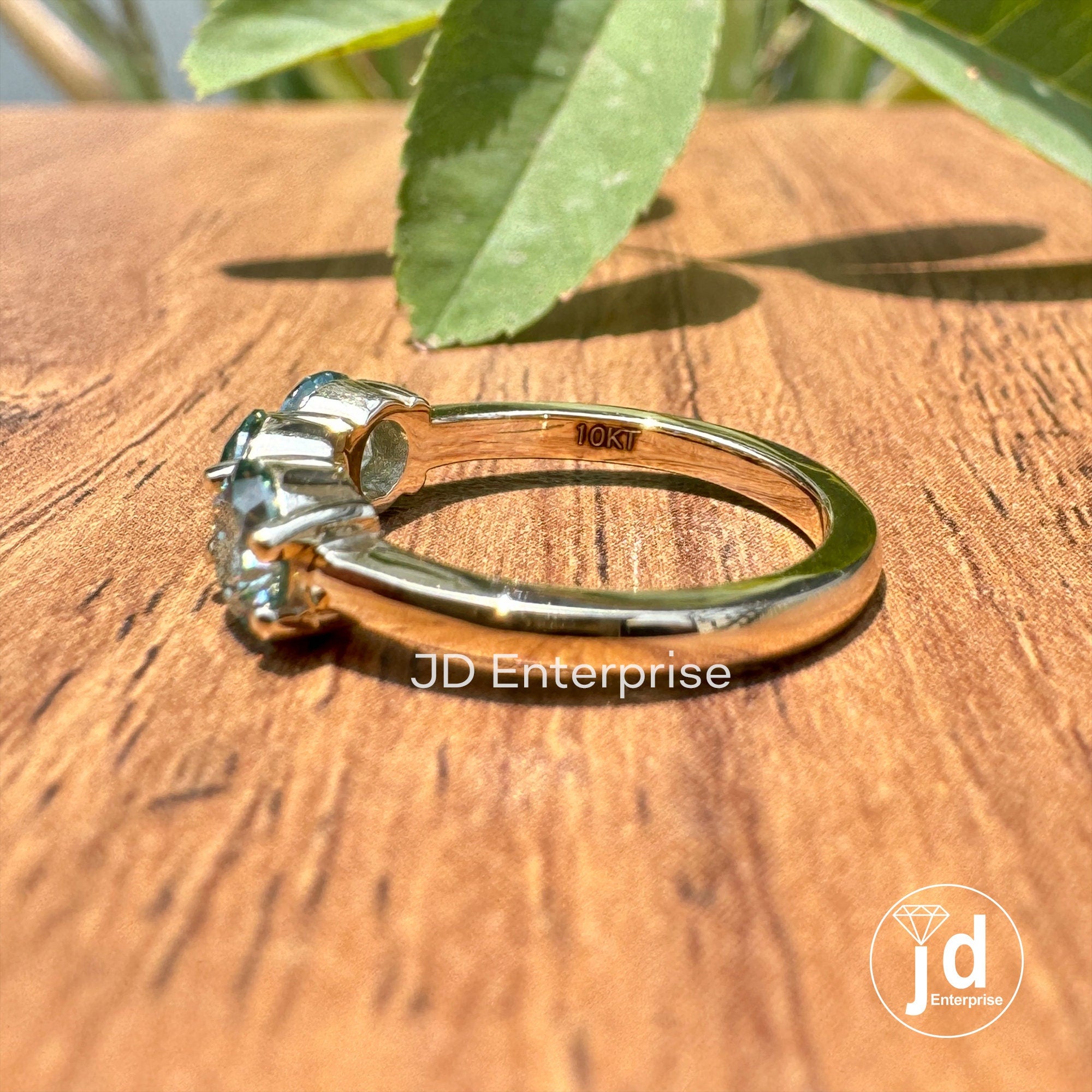 1.40 TCW Round Cut Cyan Blue Moissanite Engagement Ring, Three Stone Wedding Ring, Yellow Gold Promise Ring, Anniversary Gift, Travel Ring