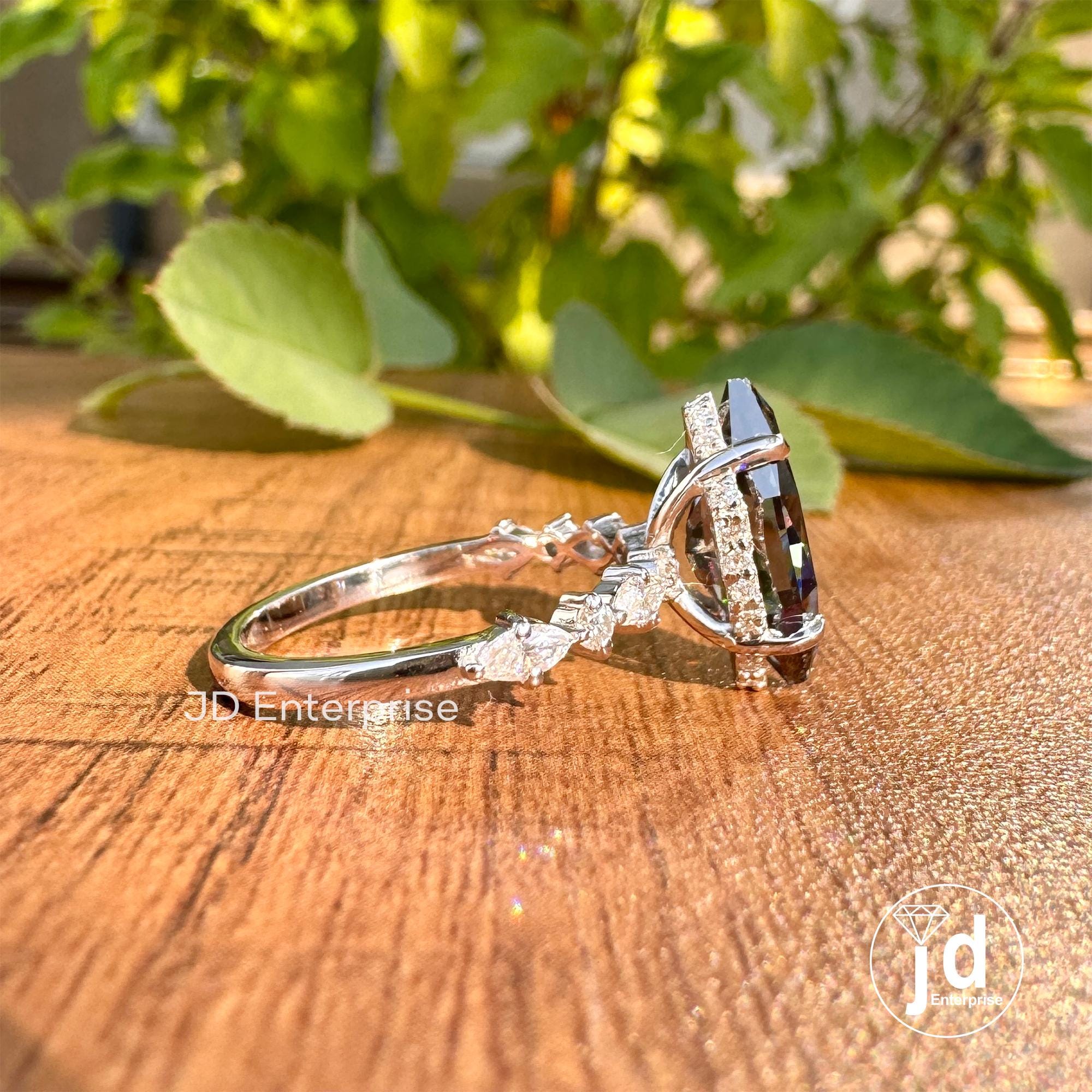 Dutch Marquise Cut Dark Grey Moissanite Engagement Ring, 3.00CT Moissanite Hidden Halo Wedding Ring for Women, Claw Prongs, Comfort Fit Ring