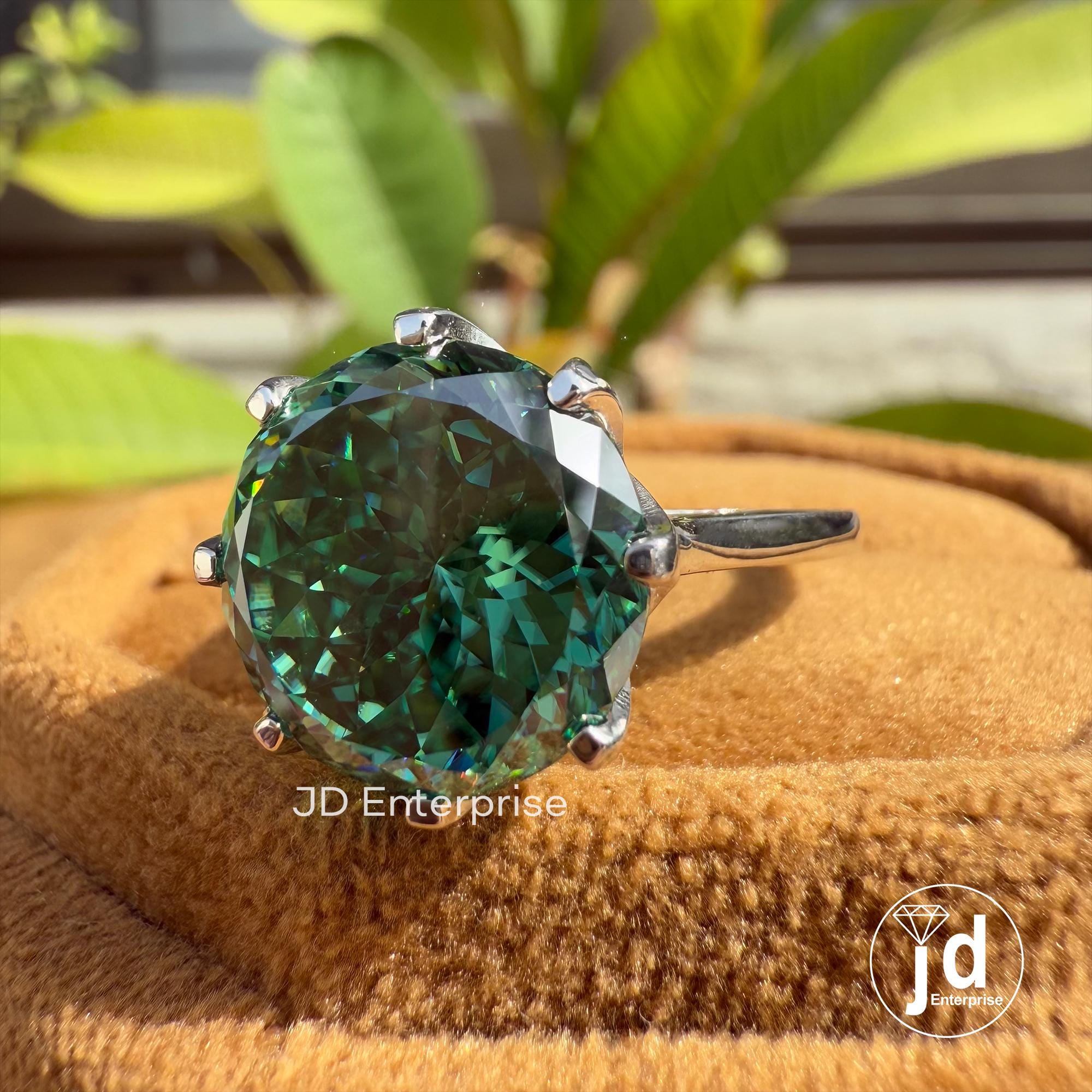 7.65CT Portuguese Cut Green Moissanite Engagement Ring, Solitaire Ring, Wedding Ring for Women, Tulip Basket Setting, Anniversary Gifts Ring