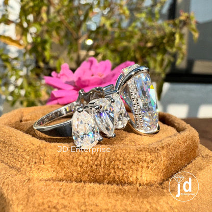 13.30 TCW Crushed Ice Pear Moissanite Engagement Ring, Celebrity Style Hidden Halo Wedding Ring, Iced Out Teardrop Bridal Ring for Her