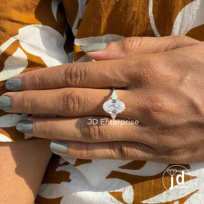 4.00 CT Oval Step Cut Moissanite Engagement Ring, Three Stone Wedding Ring, Shield Cut Moissanite, Trilogy Ring, Cocktail Ring for Women