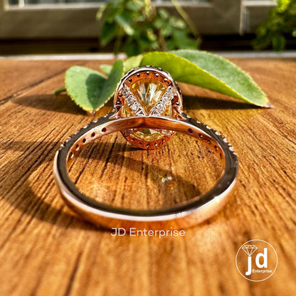 Classic 2.85TW Canary Yellow Oval Moissanite Halo Engagement Ring, Pave Set Wedding Ring, Bespoken Anniversary Ring, Designer Bridal Ring