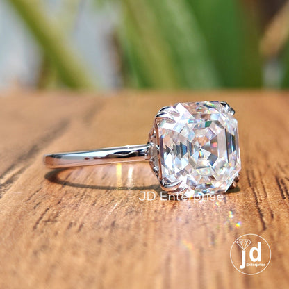 4.50 CT Asscher Cut Moissanite Engagement Ring, Double Claw Prong Solitaire Wedding Ring for Her, Anniversary Gifts, Handmade Ring