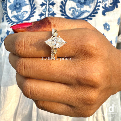 3.00 CT Dutch Marquise Moissanite Engagement Ring Set, Half Eternity Open Gap Wedding Band, Art Deco Wedding Ring Set, Bridal Ring Set