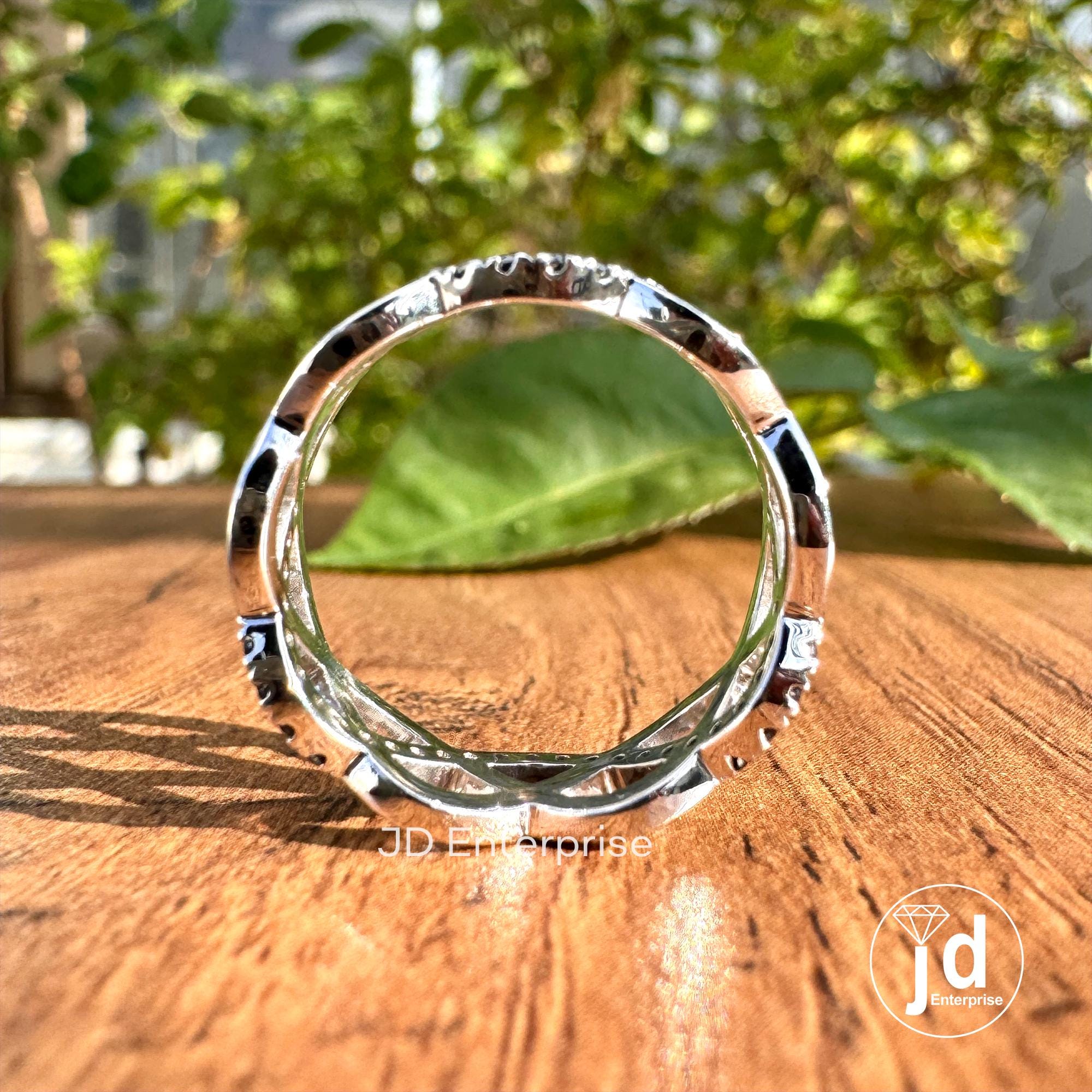 Infinity Twisted Shank Wedding Band, Designer Cross Over Band, Round Cut Black Moissanite Band, Engagement Ring, Anniversary Gift for Her