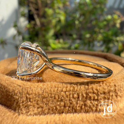 4.00 CT Cushion Cut Moissanite Solitaire Ring, Hidden Halo Engagement Ring, Weeding Ring, Yellow/White/Rose Gold Ring, Anniversary Gift Ring