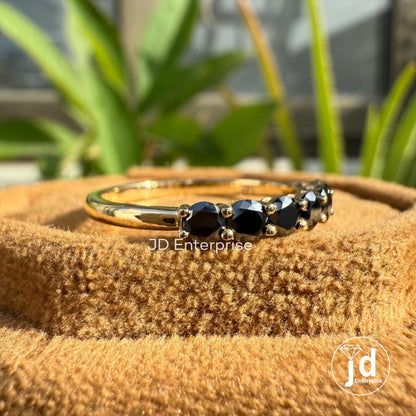 Black Moissanite Gorgeous Stack Ring, 3.00 MM Round Seven Stone Wedding Band, Half Eternity Band, Minimalist Diamond Band, Anniversary Gifts