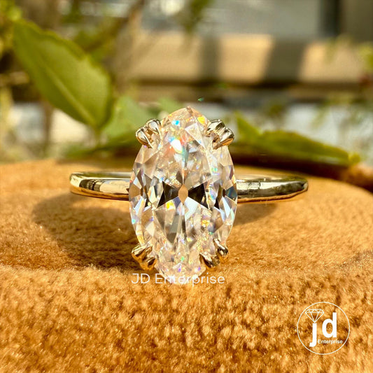2.00 CT Moval Old Mine Cut Moissanite Ring, Vintage Engagement Ring, Solitaire Wedding Ring, Double Claw Prongs, Anniversary Ring for Women