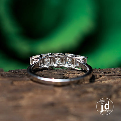 1.27 TCW Colorless Princess Cut Five Stone Engagement Ring, Stacking Wedding Band, Shared Prong Comfort Fit Band, Anniversary Gift Ring