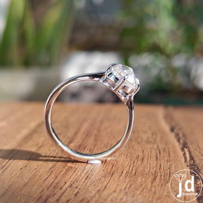 Classic Compass Setting 2.00 CT Colorless Cushion Rose Cut Moissanite Engagement Ring, Solitaire Wedding Ring, Anniversary Ring, Bridal Ring