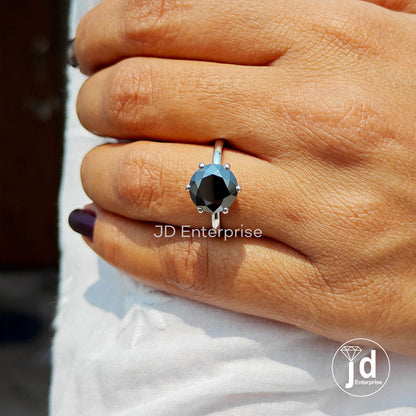 3.00 CT Round Cut Black Moissanite Engagement Ring, Promise Ring, Minimalist Ring for Women, Solitaire Wedding Ring, Anniversary Gift Ring