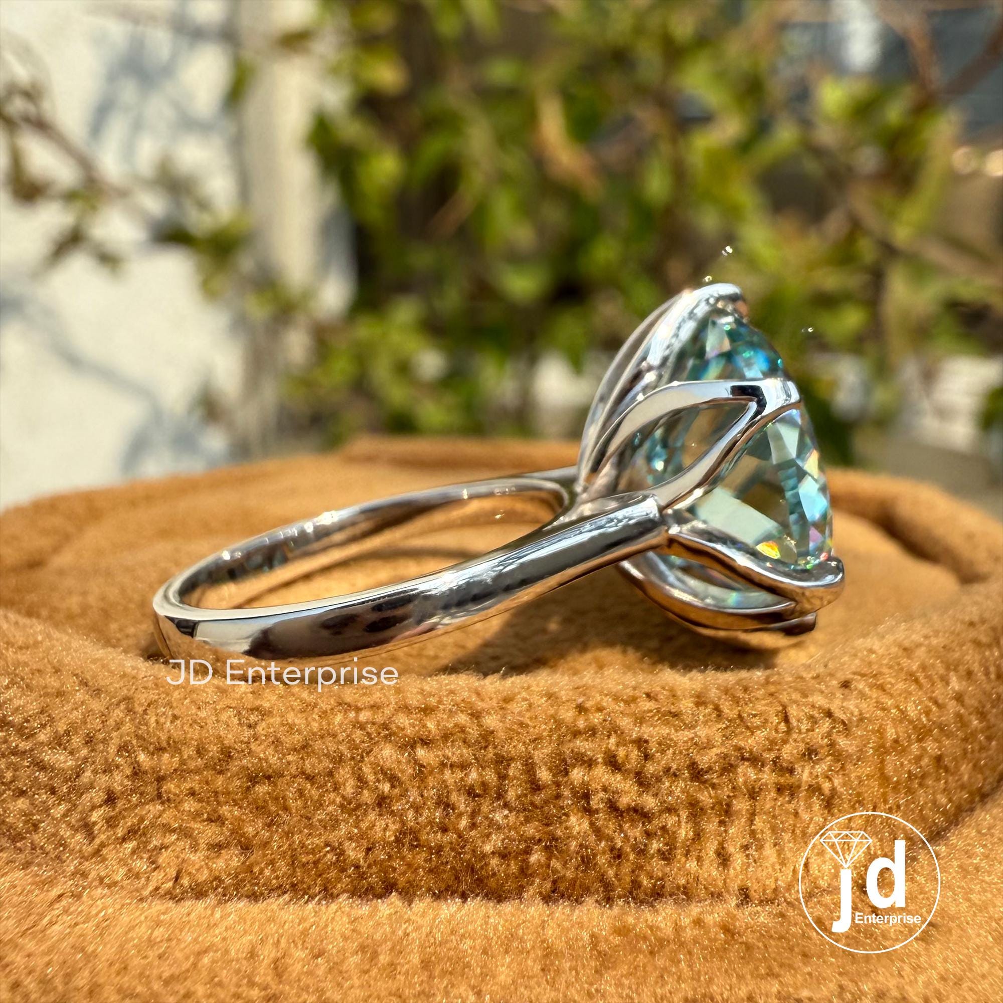 7.70CT Antique Portuguese Cut Blue Moissanite Engagement Ring, Solitaire Wedding Ring, Six Claw Prongs Anniversary Ring, Promise Ring