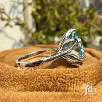 7.70CT Antique Portuguese Cut Blue Moissanite Engagement Ring, Solitaire Wedding Ring, Six Claw Prongs Anniversary Ring, Promise Ring
