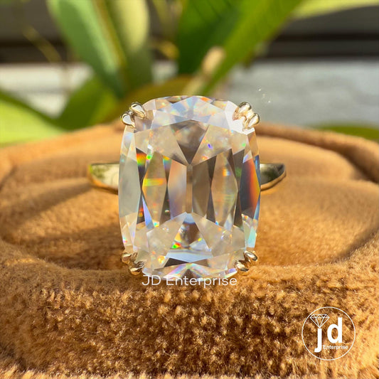 Vintage Cushion Old Mine Cut Moissanite Engagement Ring, Solitaire Wedding Ring, Double Claw Prongs Yellow/White/Rose Gold Ring, Bridal Ring
