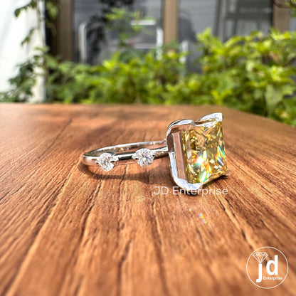 5.35 CT Princess Cut Canary Yellow Moissanite Engagement Ring, Anniversary Gift Ring for Her, Distance Pave Wedding Ring, Best Proposal Ring