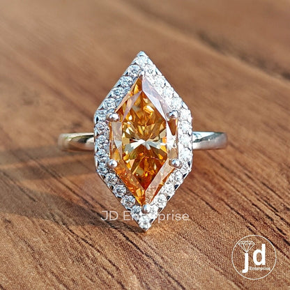 3.00 CT Dutch Marquise Champagne Color Moissanite Halo Engagement Ring, Statement Wedding Ring, Anniversary Gift Ring for Women, Bridal Ring