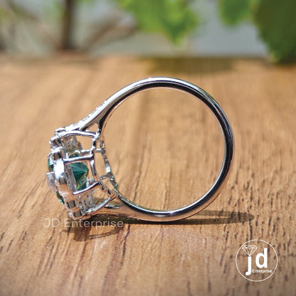 Vintage 2.0 CT Radiant Cut Green Moissanite Engagement Ring, Halo Wedding Ring, Milgrain Ring, Art Deco Ring, Anniversary Ring, Promise Ring